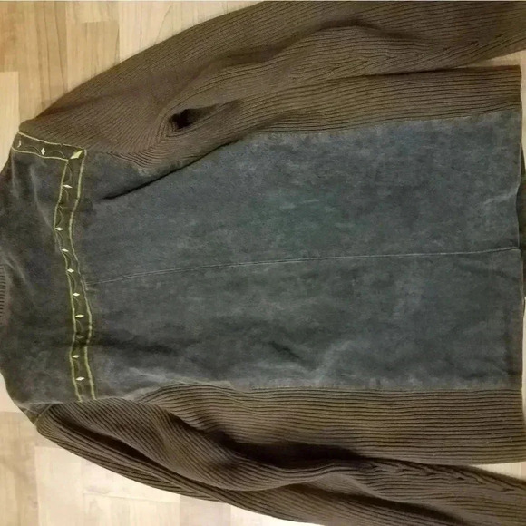 BOB MACKIE Sweater Jacket Art To Wear Suede Knit Zip Up Relaxed Fit L - Picture 6 of 7